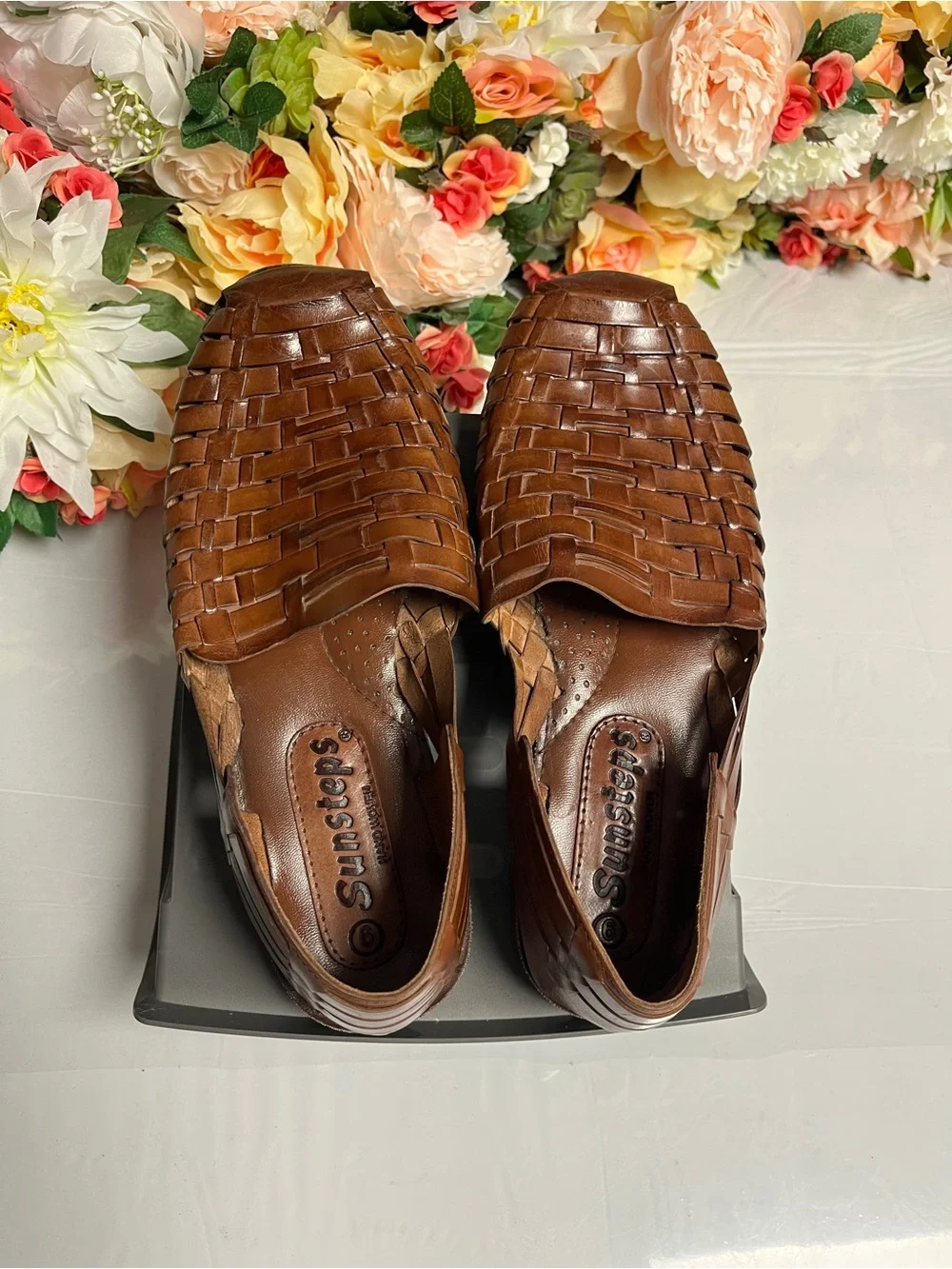 Sunsteps Brown Woven Leather Fisherman Huarache Sandals Men’s Size 9 Hand Woven